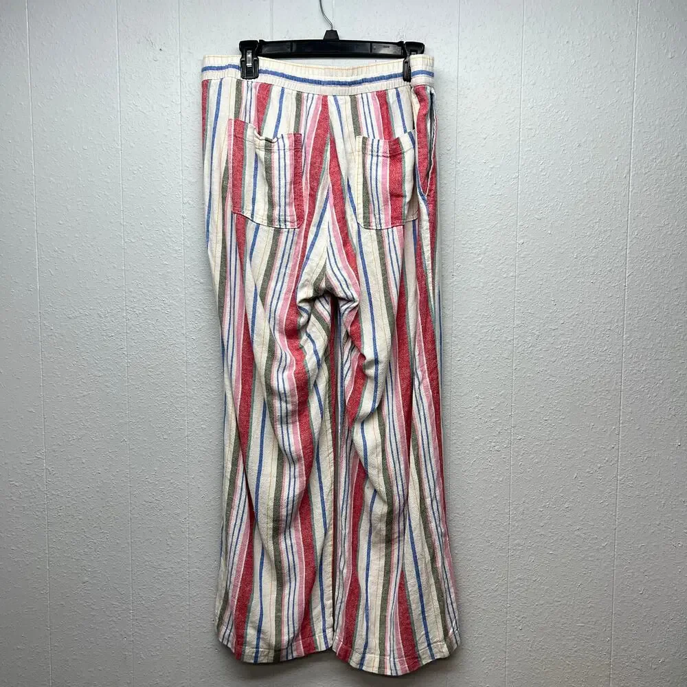 Old Navy Linen Blend Striped Pull On Pants Womens Large Straight Leg Boho Beachy